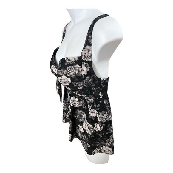 Torrid Black Grey Floral Retro Tankini Top Plus Size 1F Slit Swimwear Women - Picture 4 of 12